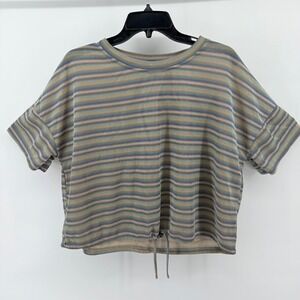 Lumière Striped Knit Top Tie Front Short‎ Sleeve Pastel Colors Size L